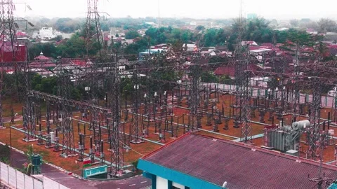 Aerial View of High Voltage Electrical Substation Stock Footage 342331417