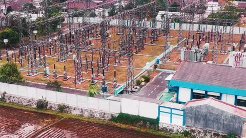 Aerial View of High Voltage Electrical Substation Stock Footage 342331728