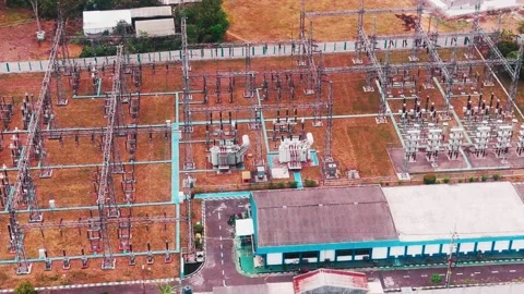 Aerial View of High Voltage Electrical Substation Stock Footage 342331734