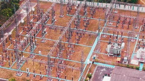 Aerial View of High Voltage Electrical Substation Stock Footage 342332204