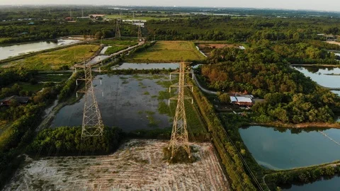 Aerial view of high voltage electricity pole. Stock Footage 119425317