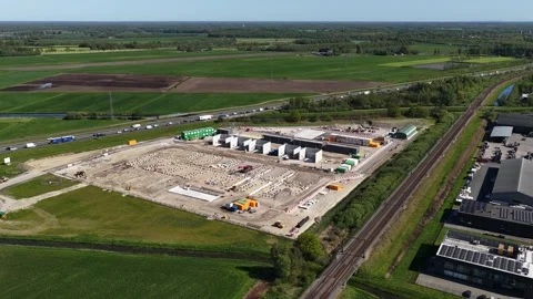 Aerial View of High Voltage Substation and Grid Reinforcement Video stock 335516659