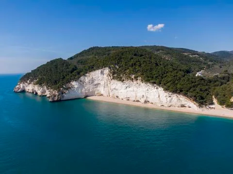 Aerial view of high white cliffs of Vignanotica beach in Apulia region, Italy Stock Photos