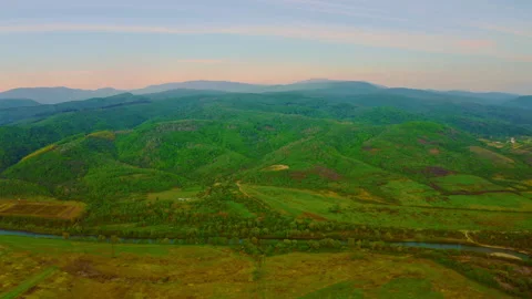 Aerial view on highlands in spring Stock Footage 134534050