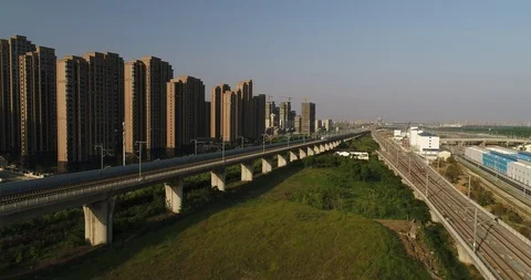 Aerial View of Highspeed Train in China Stock Footage 107538008
