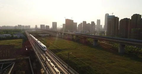 Aerial View of Highspeed Train in China Stock Footage 107539554