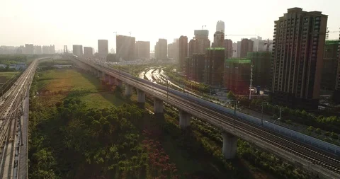 Aerial View of Highspeed Train in China Stock Footage 107540279