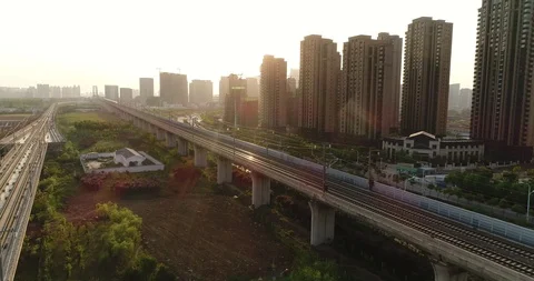 Aerial View of Highspeed Train in China Stock Footage 107541597
