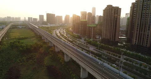 Aerial View of Highspeed Train in China Stock Footage 107542871