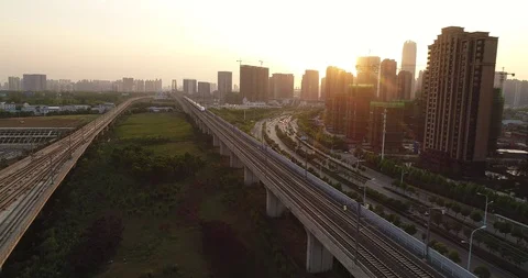 Aerial View of Highspeed Train in China Stock Footage 107544851