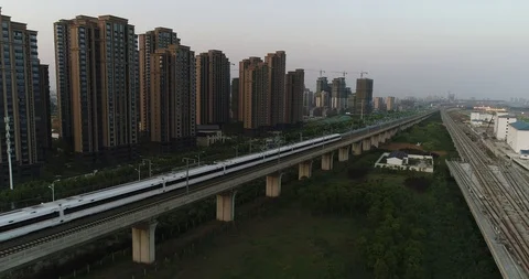 Aerial View of Highspeed Train in China Stock Footage 107545716