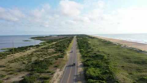 Aerial View of Highway 12 In Between Avon and Buxton on a narrow Strip Stockbeeldmateriaal 343160516
