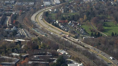 Aerial view of Highway 95 towards Philadelphia, PA. Shot in 2011. Stock Footage 59185180