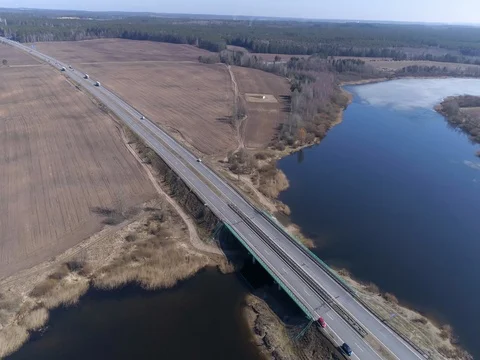 Aerial view of the highway and the car Stock Footage