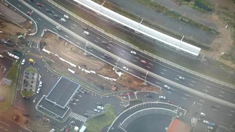 Aerial view of highway and construction site in Saint Petersburg Stock Footage 315536566