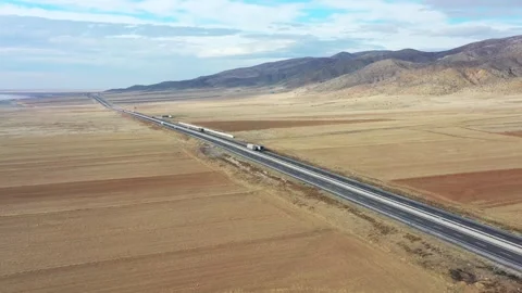 Aerial view of highway and fields, Turkey. Stock Footage 321002134