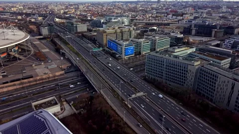 Aerial View of Highway and Office Buildings, Paris, France Stock Footage 327770501