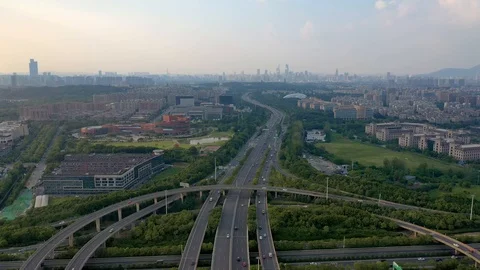 Aerial view of highway and overpass in city Stock Footage 115049219