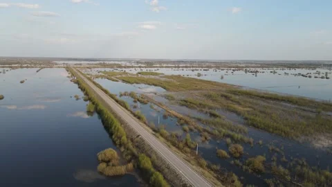 Aerial view of the highway and river Stock Footage 193801498