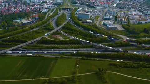 Aerial view of the Highway, Autobahn triangle Dreieck Leonberg Stock Footage 125231153