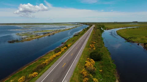 Aerial View of Highway Between Lagoons in Chuy, Rio Grande do Sul, Brazil Stock Footage 321376255