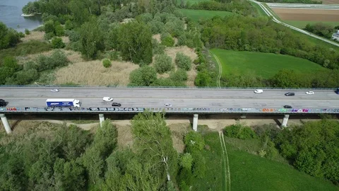 Aerial view of highway bridge and River Rhine Stock-Footage 106907944