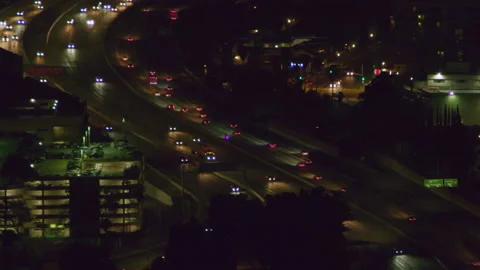 Aerial view of a highway on a clear night in Los Angeles, California. Shot on 4K Stock Footage 199455439