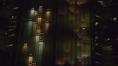 Aerial view of a highway on a clear night in Los Angeles, California. Shot on 4K Stock Footage 199460164