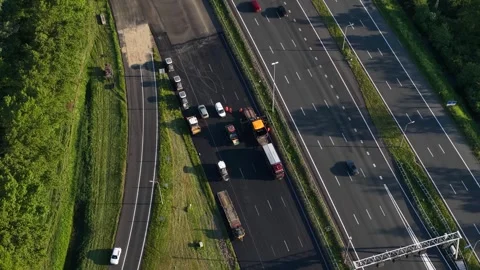 Aerial view of highway construction work paving asphalt Stock Footage 336323460