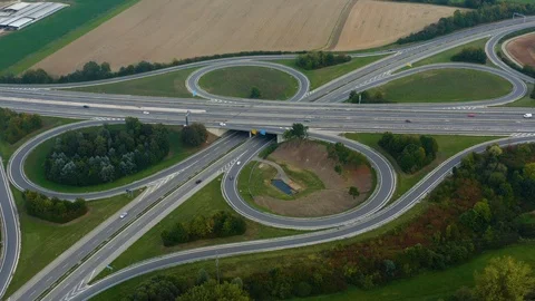 Aerial view of the highway crossing in Hausen in Germany. Stock Footage 119043953