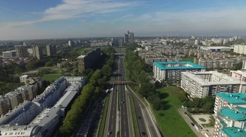 Aerial view of highway going throught Belgrade Stock Footage 61271111