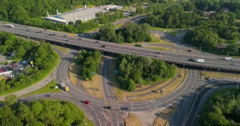 Aerial view of highway interchange and looping roads Stock Footage 335791641