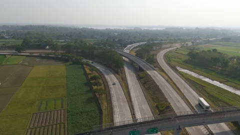 Aerial view of highway interchange in Boyolali, Indonesia. Stock Footage 345072430