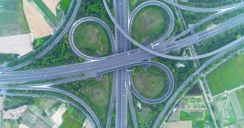 Aerial view of highway interchange Stock Footage 91976569