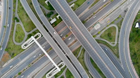 Aerial view of highway interchange Stock Footage 92893870