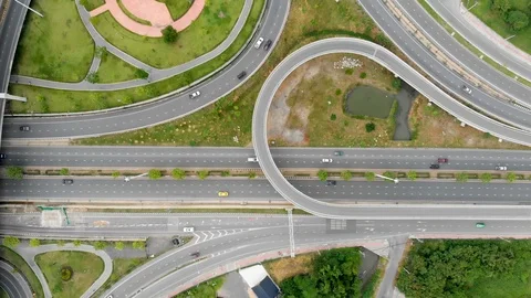 Aerial view of highway interchange Stock Footage 92896687