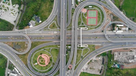 Aerial view of highway interchange Stock Footage 92928367