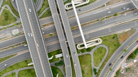 Aerial view of highway interchange Stock Footage 92929560
