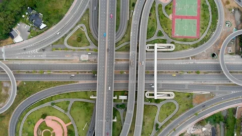 Aerial view of highway interchange Stock Footage 92931350