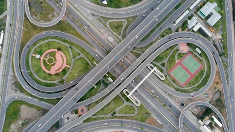 Aerial view of highway interchange Stock Footage 92937077
