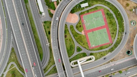 Aerial view of highway interchange Stock Footage 92942621