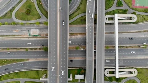 Aerial view of highway interchange Stock Footage 92945657