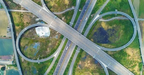 Aerial view of highway interchange Stock Footage 93520982