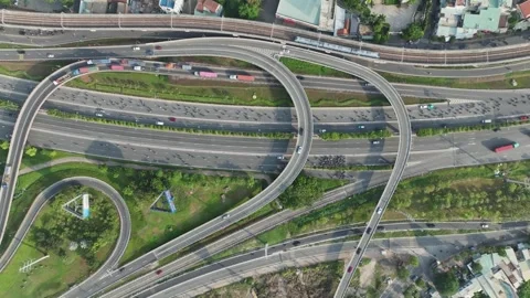 Aerial View of Highway Interchange in Ho Chi Minh City, Vietnam Stock Footage 340970998