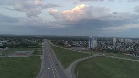 Aerial view of highway interchange junction road with traffic Stock-Footage 170137163