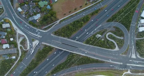 Aerial view of a highway interchange with light traffic. Te Atatu, Auckland, New 스톡 동영상 304296325