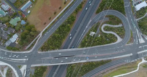 Aerial view of a highway interchange with light traffic. Te Atatu, Auckland, New 스톡 동영상 304296469