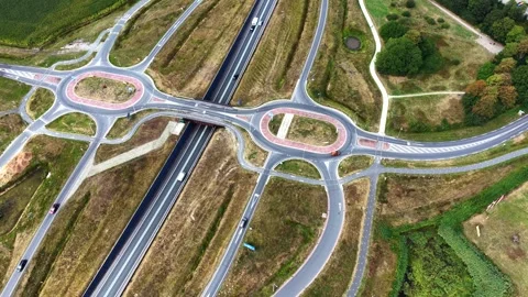 Aerial view of highway interchange in Oosterwolde, Netherlands. Stock Footage 345004396