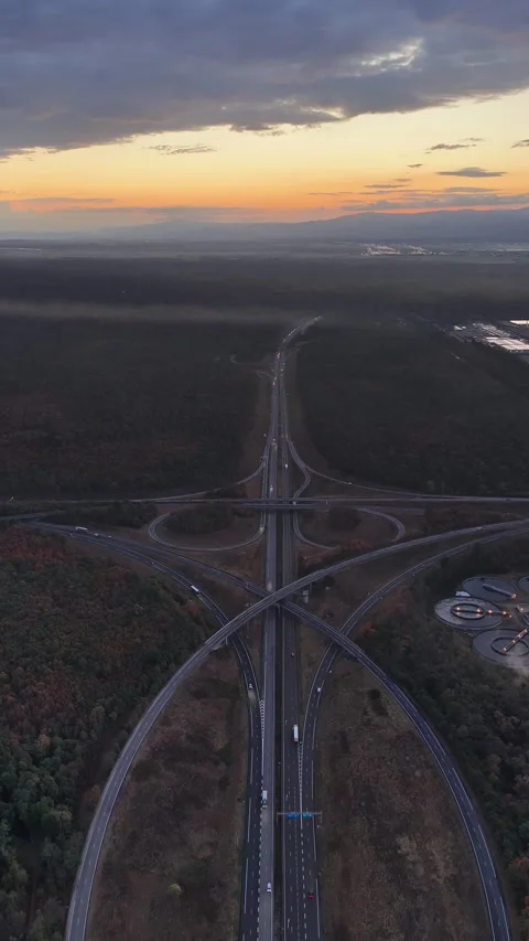 Aerial view of highway interchange in Sausheim, France. Stock Footage 344947317