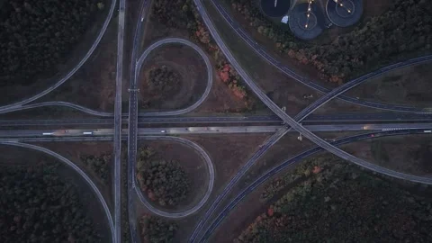 Aerial view of the highway interchange in Sausheim, France. Stock Footage 344964778